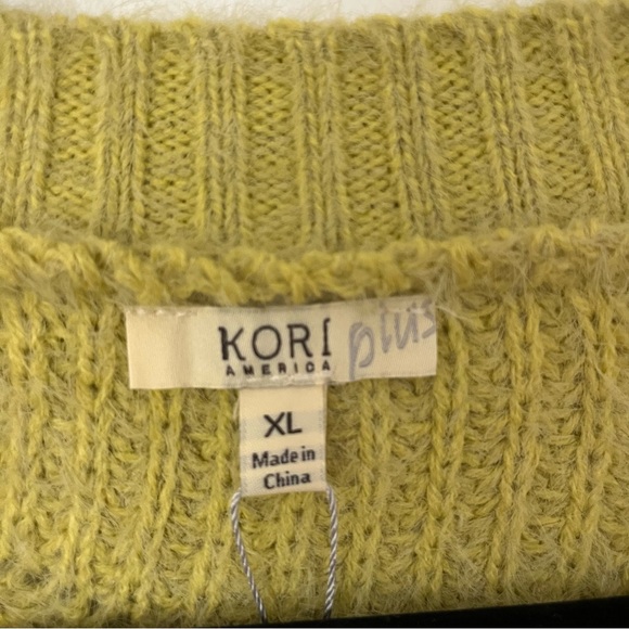 Kori American Plus Xl green mustard yellow oversized cable knit sweater - Picture 3 of 10